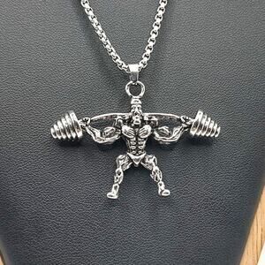 Stainless Weightlifting Necklace Fitness Exercise Bodybuilding Birthday Gift NEW